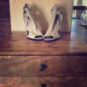 BCBG Paris Leather Peep Toe Booties